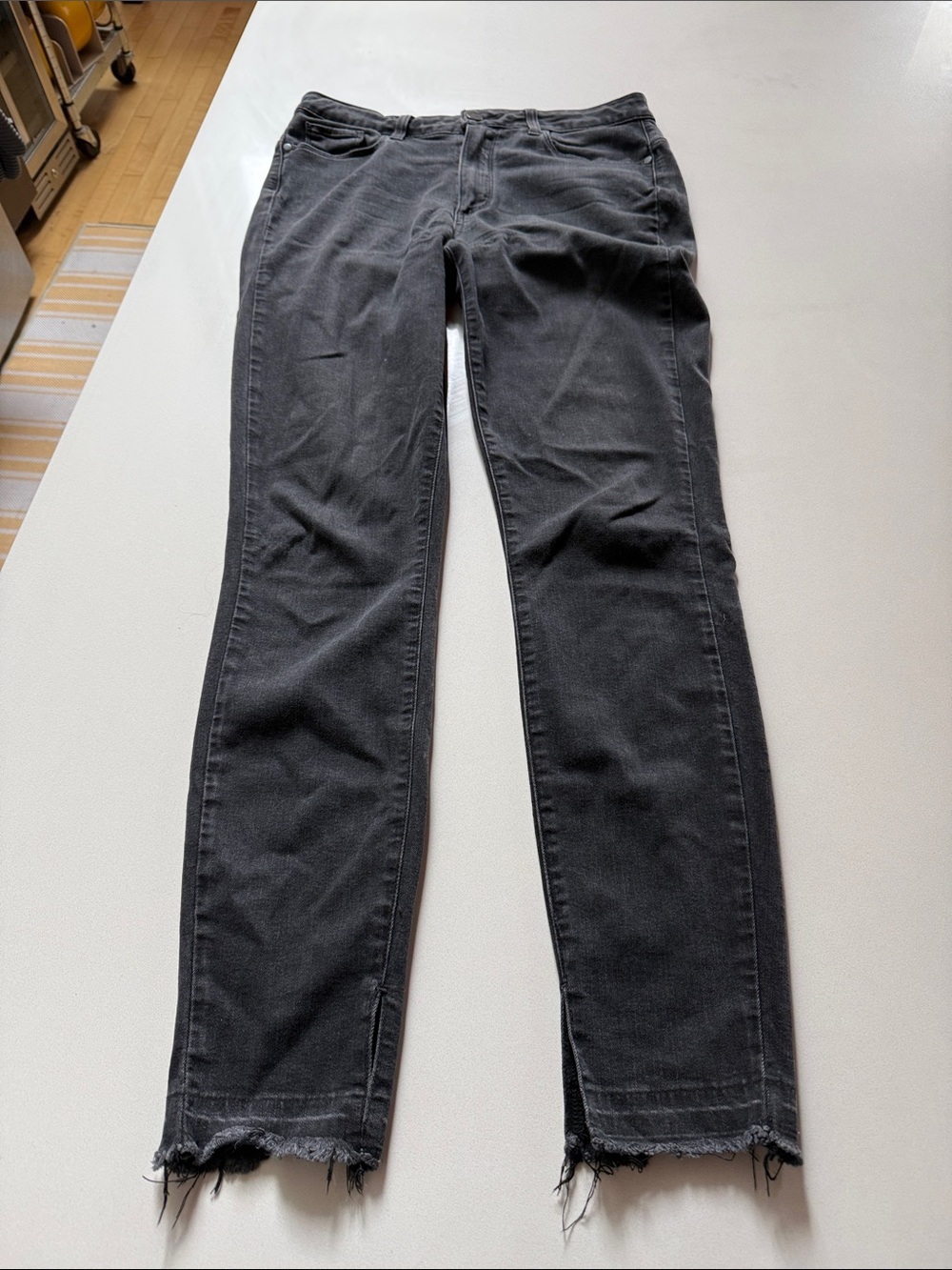 PAIGE Rosie High Waisted Black Skinny Jeans with Raw Split Hem, Size 30